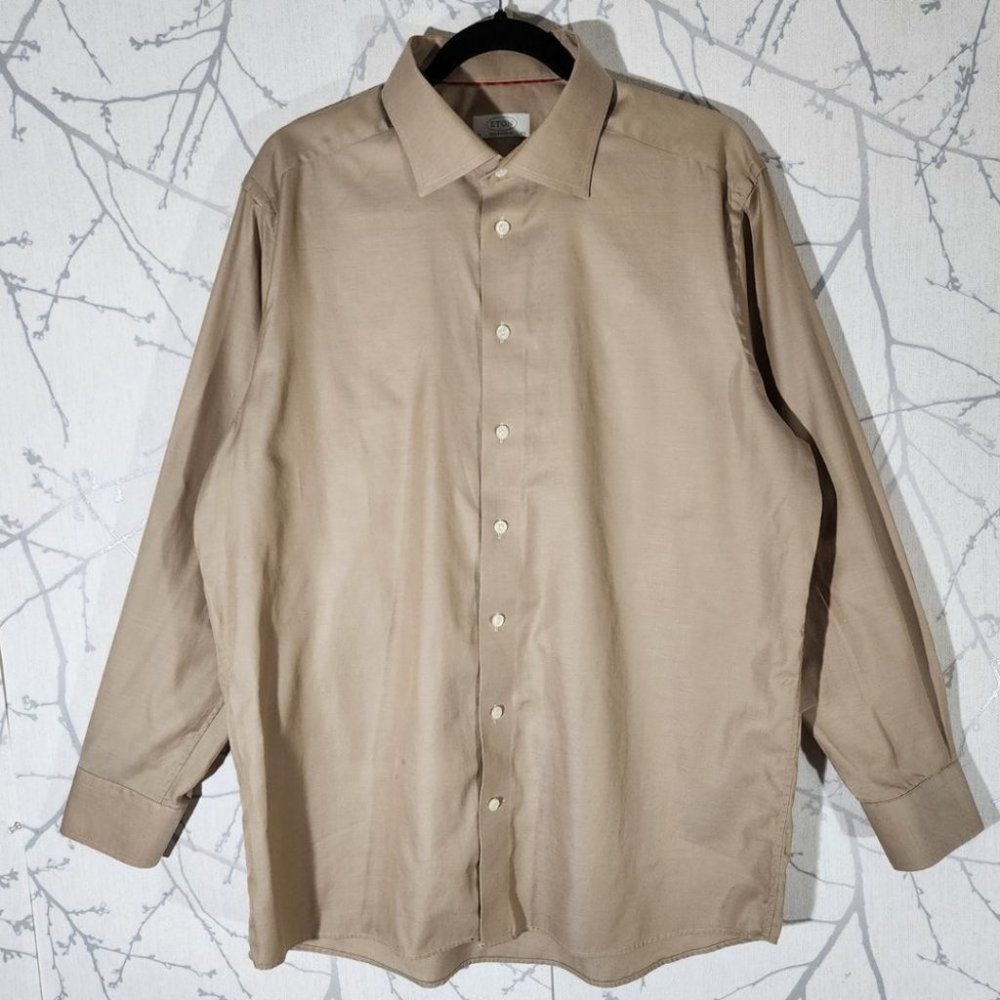 Eton Contemporary Beige Gold Button Front Dress Shirt
